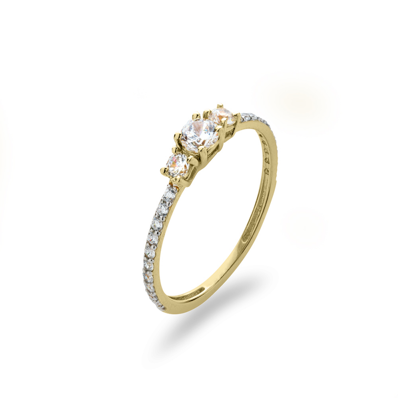 14ct Gold CZ Trilogy Ring - John Ross Jewellers