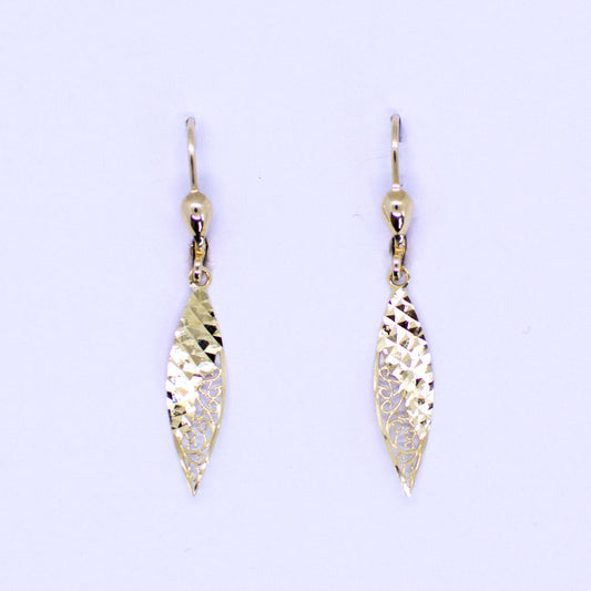 9ct Gold Diamond Cut & Filigree Drop Earrings | German Wires - John Ross Jewellers