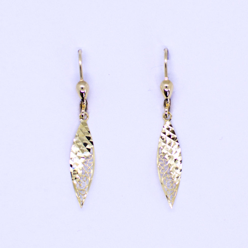 9ct Gold Diamond Cut & Filigree Drop Earrings | German Wires - John Ross Jewellers