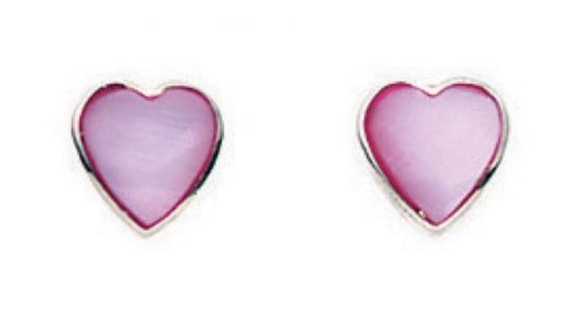 Silver Pink Mother of Pearl Heart Stud Earrings - John Ross Jewellers