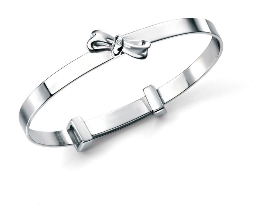 Silver Bow Bangle - D for Diamond - John Ross Jewellers