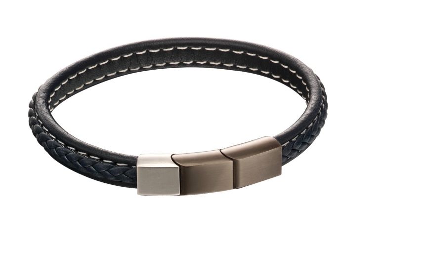 FRED BENNETT Blue Plaited Leather Wristband - John Ross Jewellers