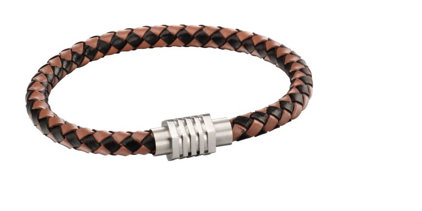 FRED BENNETT Cognac & Black Braided Wristband - John Ross Jewellers