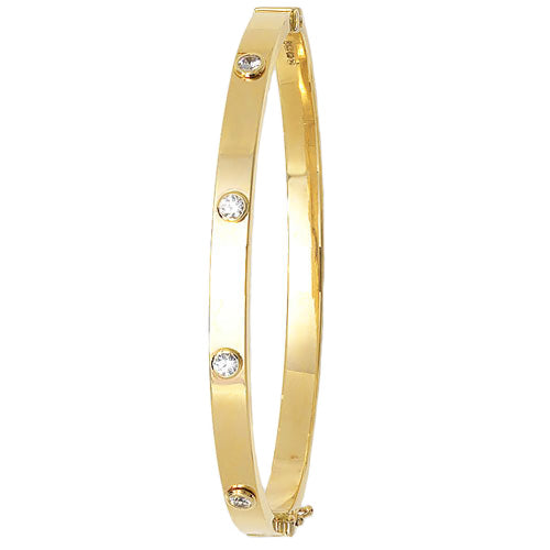 9ct gold polished bangle with eight cubic zirconia accents, featuring a sleek and elegant design from THC.