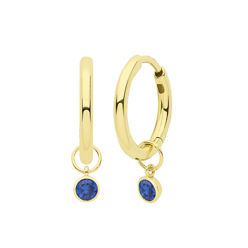 9ct Gold Single Stone Earring Charm | Sapphire Blue CZ - John Ross Jewellers