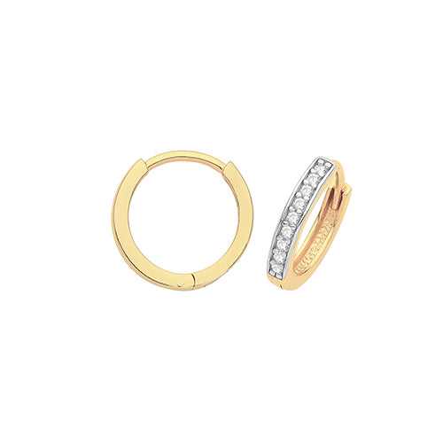 9ct Gold 8mm Huggie Hoop Earrings | White CZ - John Ross Jewellers
