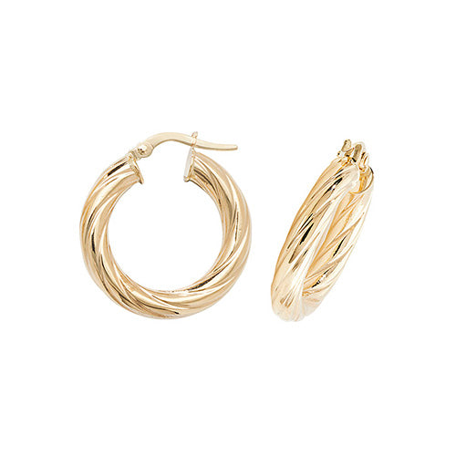 9ct Gold Chunky Twist Hoop Earrings 15mm - John Ross Jewellers