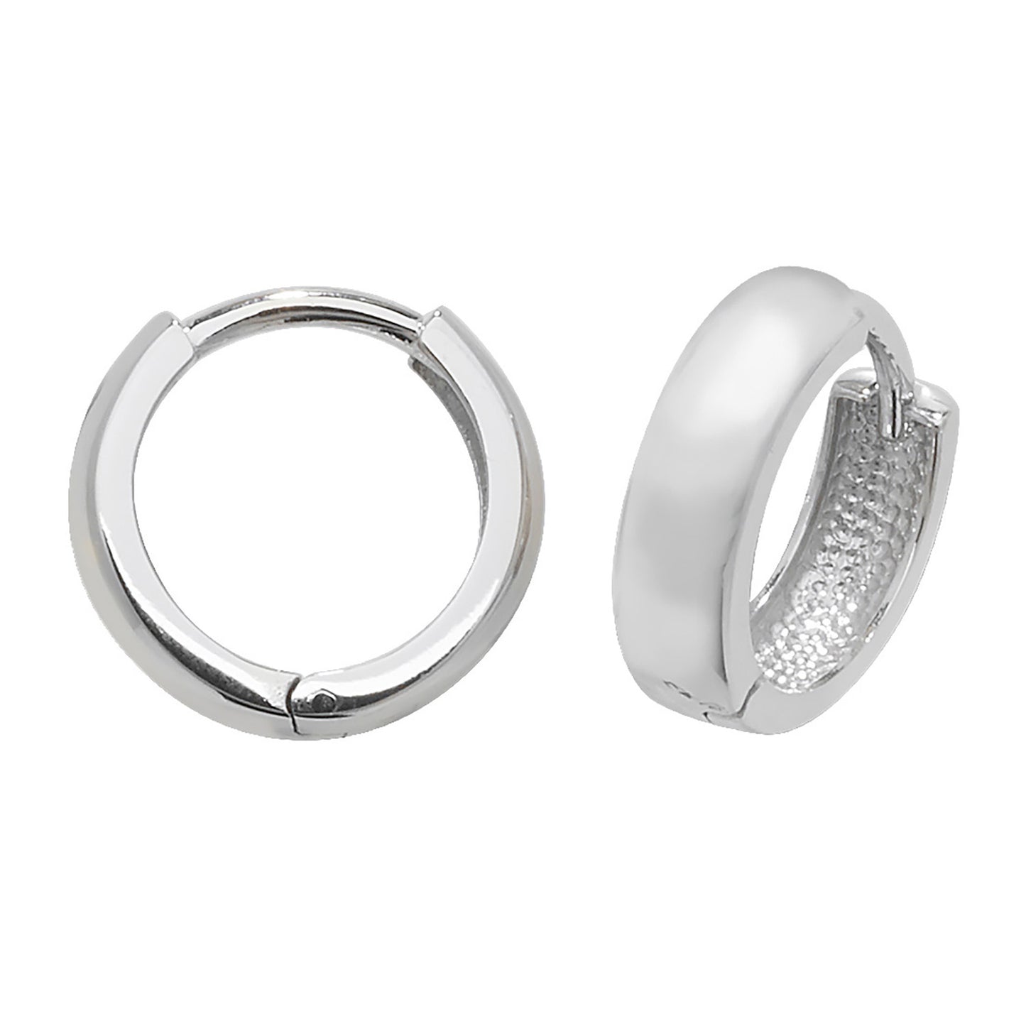 9ct White Gold 4mm Huggie Hoop Earrings | 12mm - John Ross Jewellers