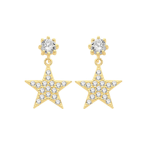 9ct Gold Star Drop Earrings - John Ross Jewellers