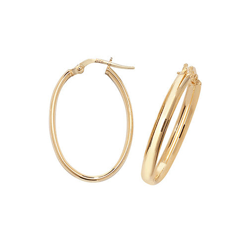 9ct Gold Classic Oval Hoop Earrings - John Ross Jewellers