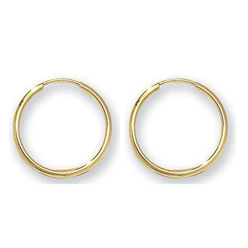 A pair of 9ct yellow gold 14mm sleeper earrings. Polished finish.