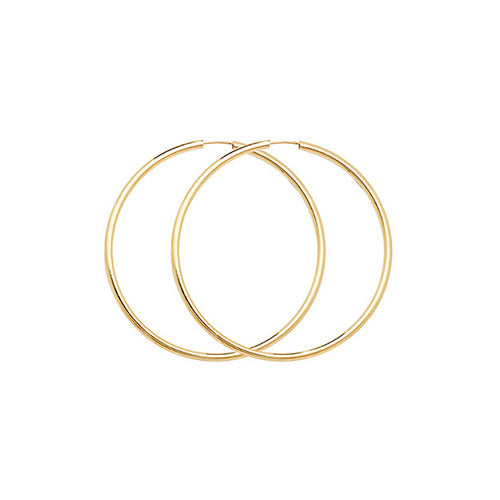 9ct gold sleeper earrings by THC, 25mm size, featuring smooth, polished hoop design, suitable for everyday wear.
