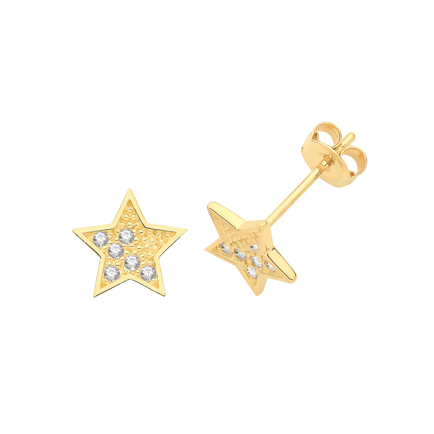 9ct gold CZ star stud earrings with 7mm size, featuring sparkling cubic zirconia stones by THC.