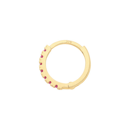 9ct Gold Single 9mm Cartilage Hoop Earring | Ruby Red CZ - John Ross Jewellers