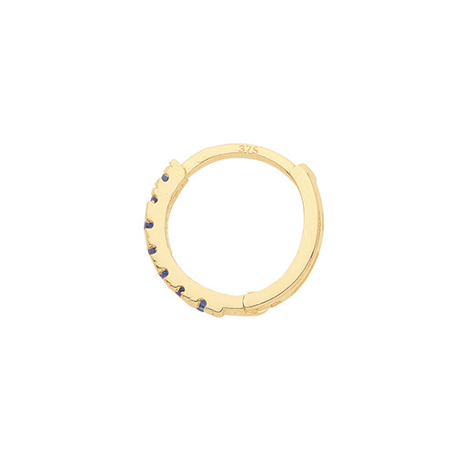 9ct Gold Single 9mm Cartilage Hoop Earring | Sapphire Blue CZ - John Ross Jewellers