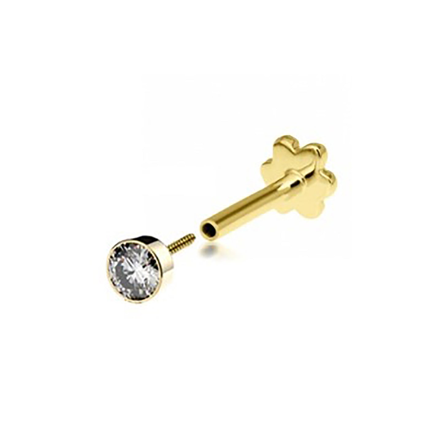 Ear Candy 9ct Gold Labret Cartilage Stud | 3mm Bezel Set CZ - John Ross Jewellers