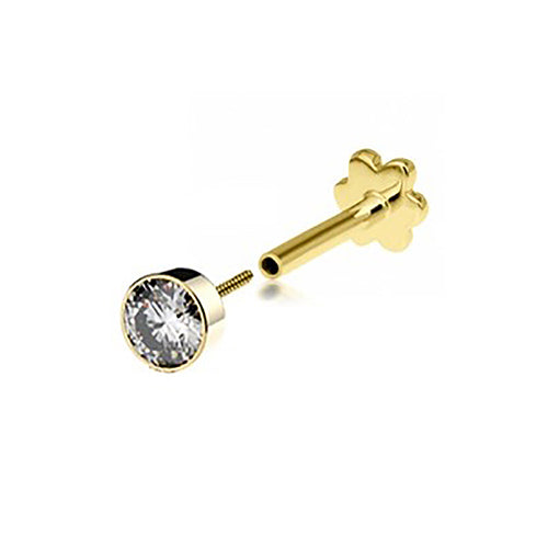 Ear Candy 9ct Gold Labret Cartilage Stud | 4mm Bezel Set CZ - John Ross Jewellers