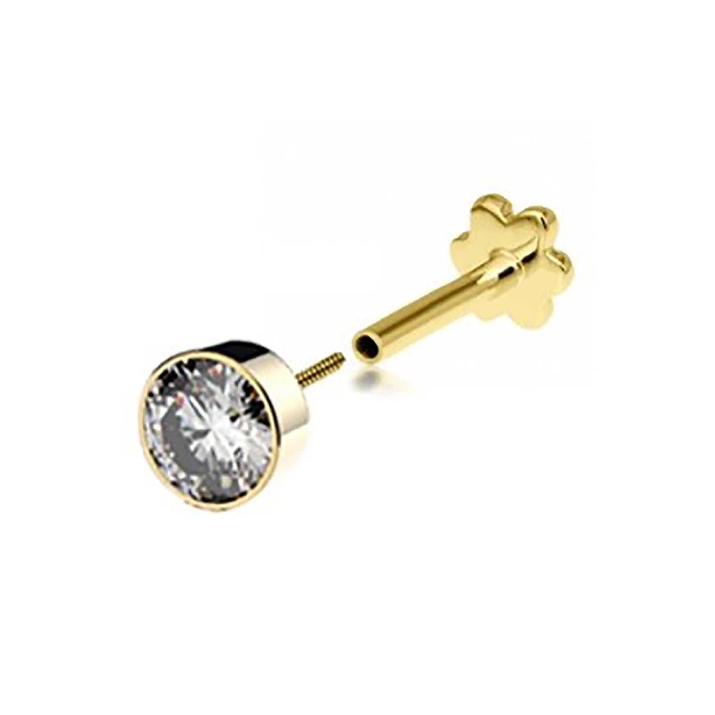 Ear Candy 9ct Gold Labret Cartilage Stud | 5mm Bezel Set CZ - John Ross Jewellers