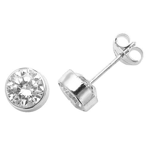 9ct White Gold Bezel Set CZ Stud Earrings | 5mm - John Ross Jewellers