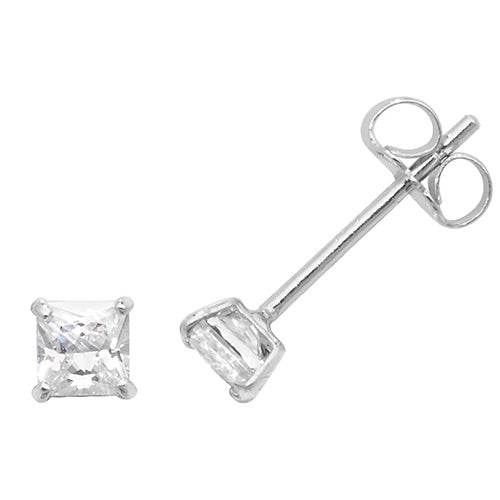 9ct White Gold Princess CZ Stud Earrings | 3mm - John Ross Jewellers