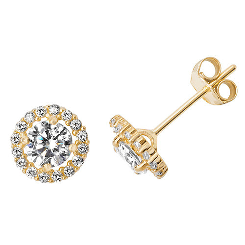 9ct Gold Claw Set CZ Halo Stud Earrings - 7mm - John Ross Jewellers