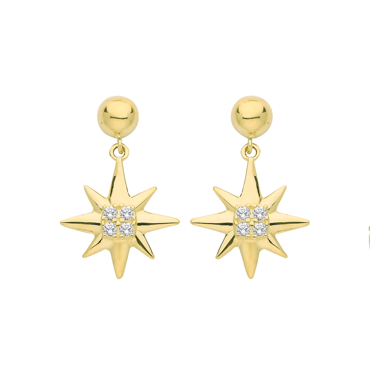 Ear Candy 9ct Gold CZ Compass Star Drop Earrings - John Ross Jewellers
