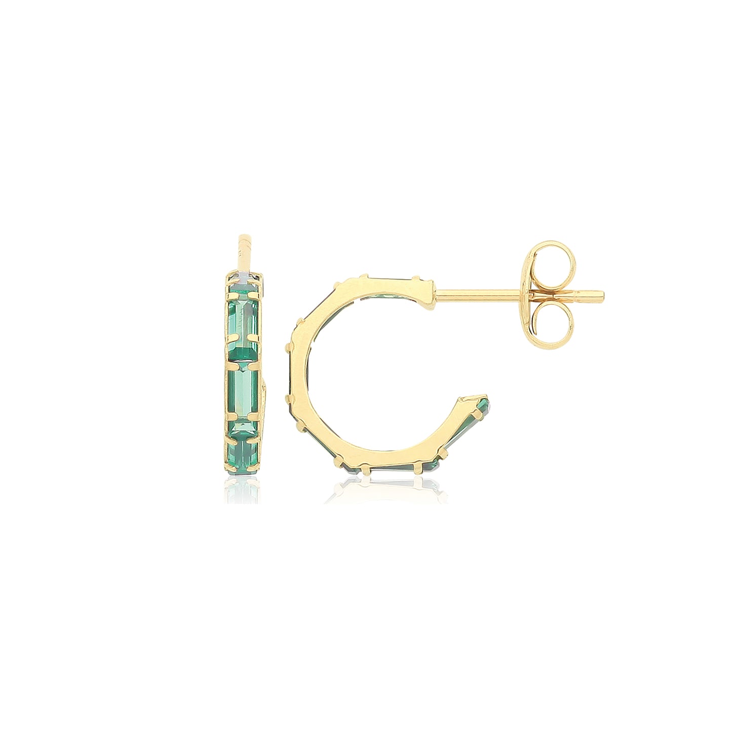 9ct Gold 10mm Baguette Hoop Earrings | Green CZ - John Ross Jewellers