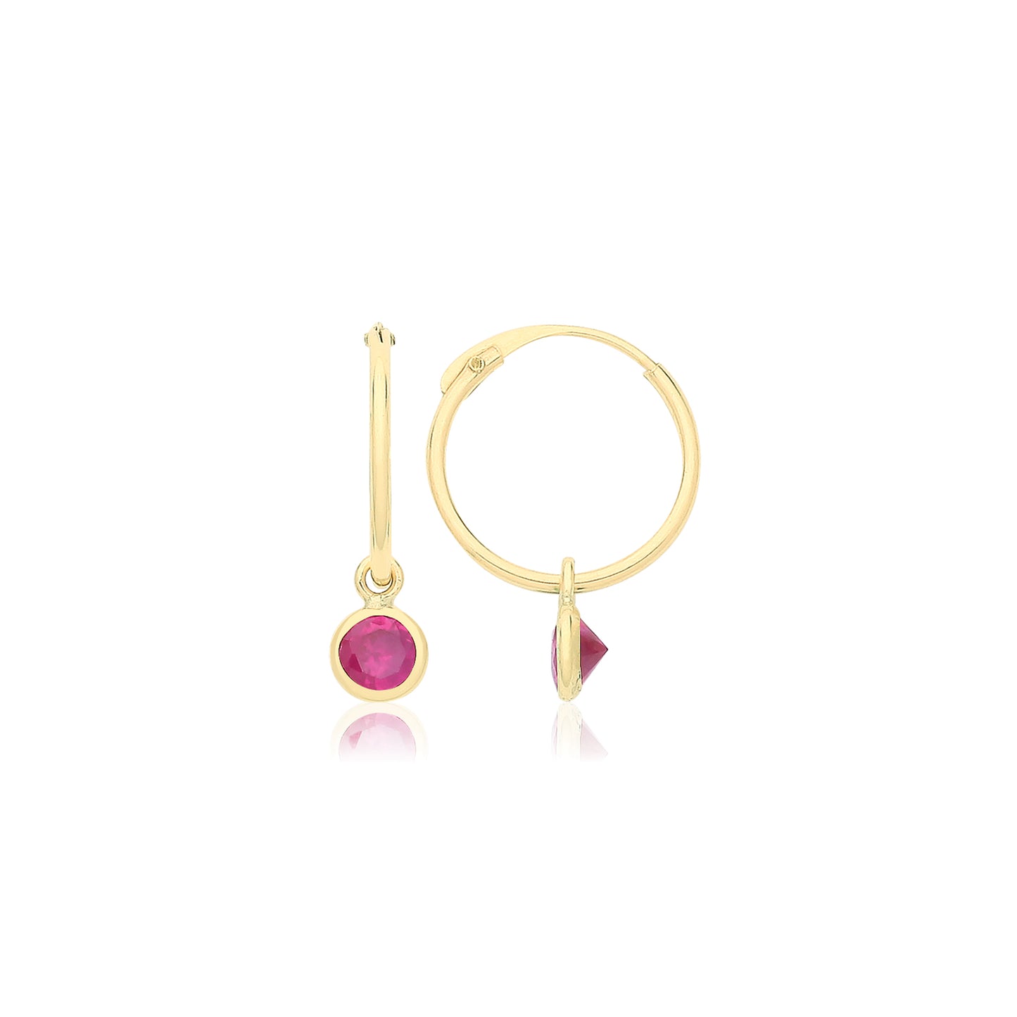 9ct Gold 10mm Sleeper Earrings | Red CZ Charm - John Ross Jewellers
