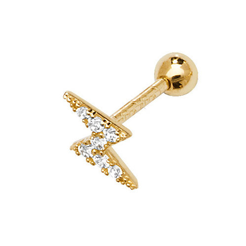 Ear Candy 9ct Gold CZ Lightning Bolt Cartilage Stud - 8mm - John Ross Jewellers