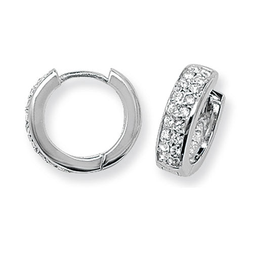 Silver 15mm CZ Huggie Hoop Earrings | Claw Set Two Row - John Ross Jewellers