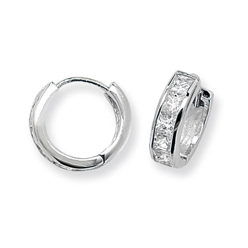 Silver 13mm CZ Huggie Hoop Earrings | Channel Set Princess - John Ross Jewellers
