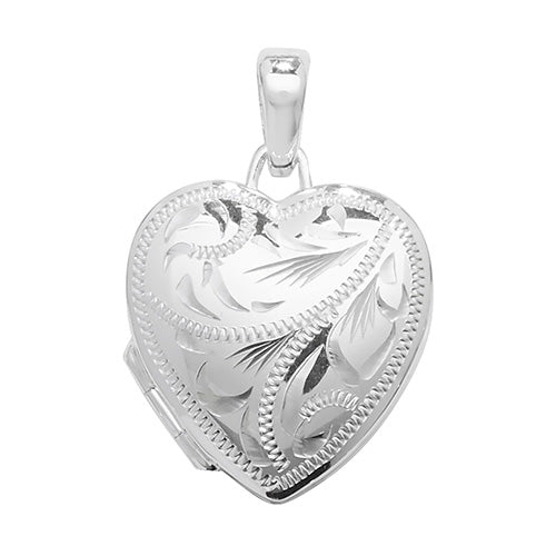 Silver Engraved Heart Locket and Chain - John Ross Jewellers