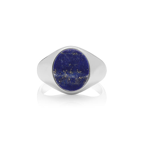 Silver Lapis Lazuli Oval Signet Ring - John Ross Jewellers