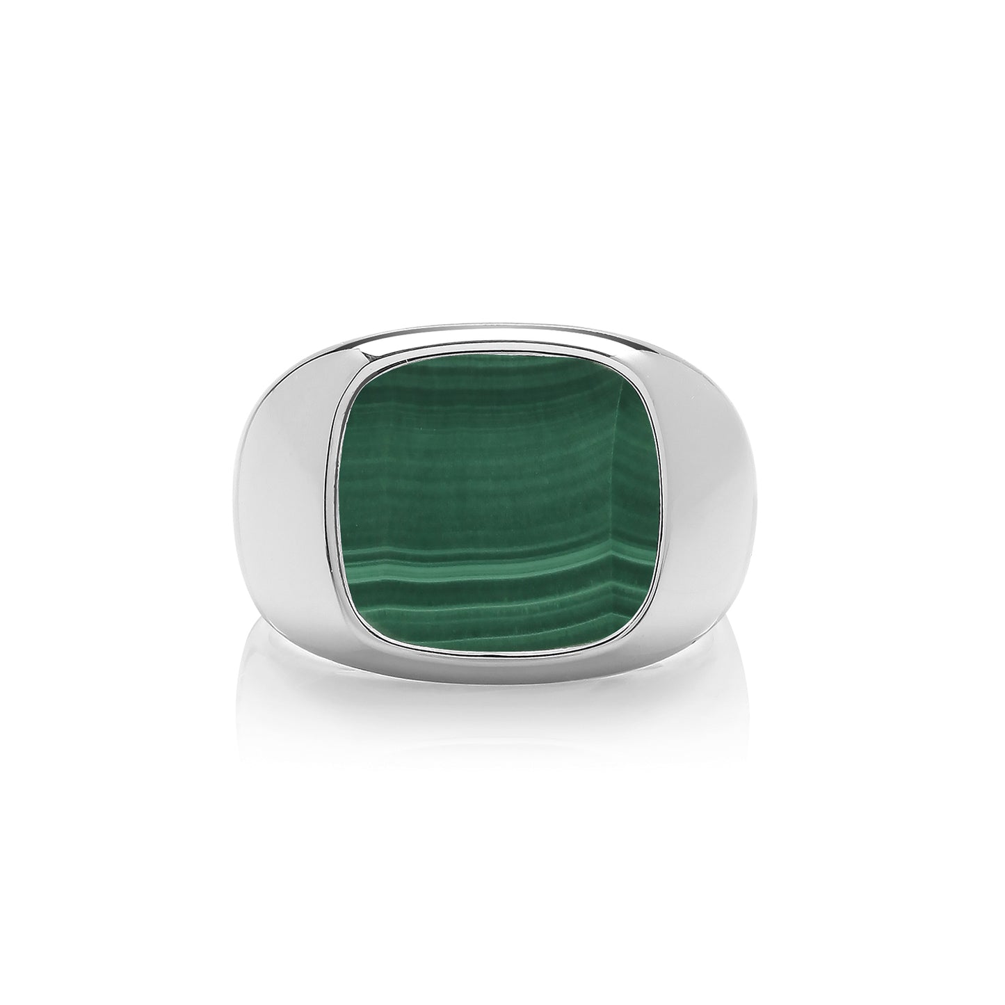 Silver Malachite Cushion Signet Ring - John Ross Jewellers