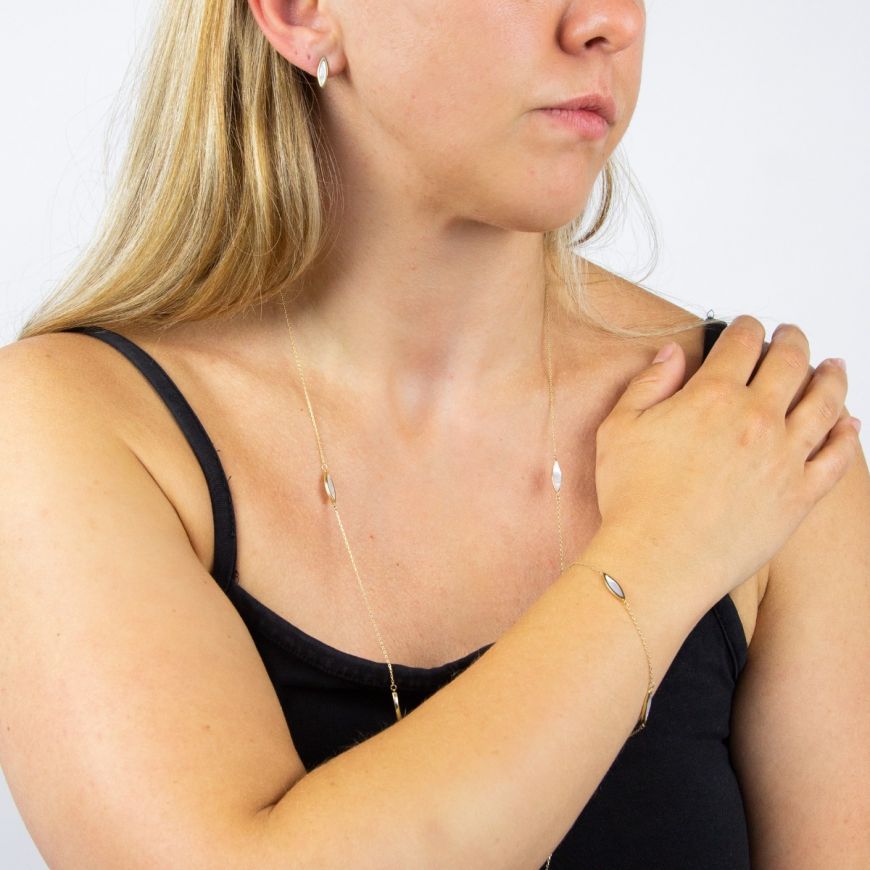 9ct Gold Mother of Pearl Navette Long Necklace - John Ross Jewellers