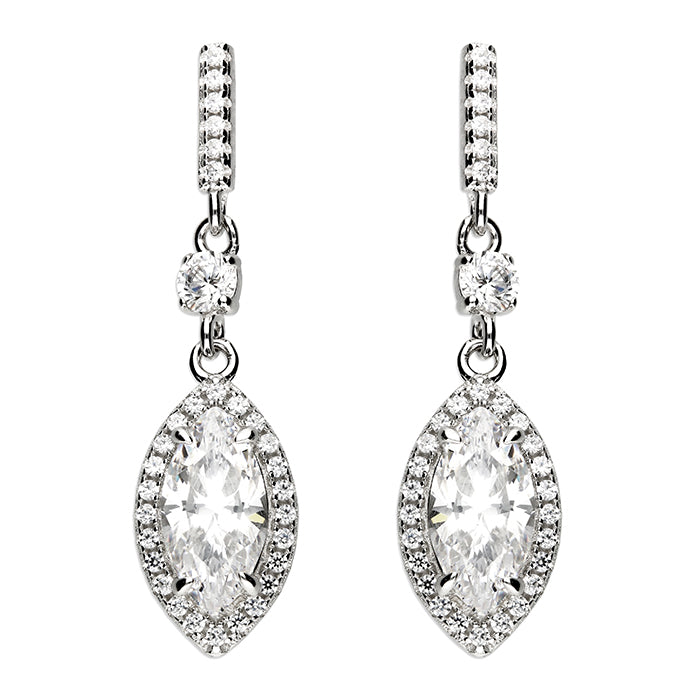 Silver CZ Marquis Cut Drop Earrings - John Ross Jewellers
