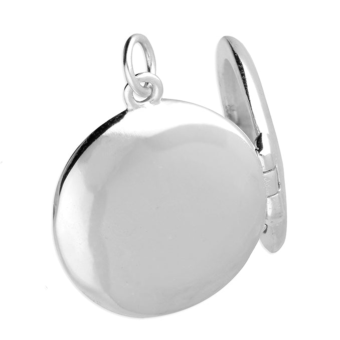 Silver CME locket necklace with sparkling CZ details on a delicate chain, showcasing an elegant design.