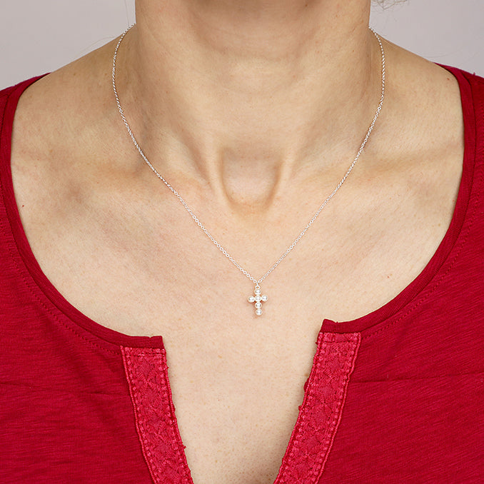 Silver Pearl Cross Necklace - John Ross Jewellers