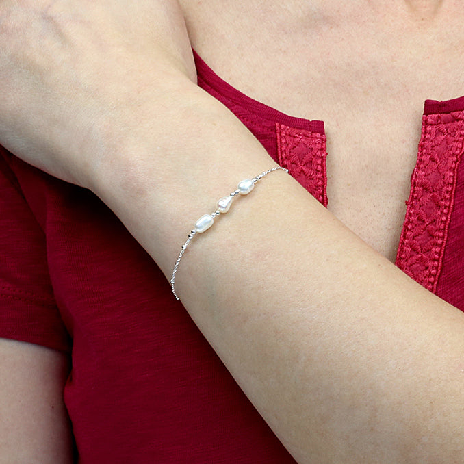 Silver Freshwater Pearl Trio Bracelet | 19.5cm - John Ross Jewellers