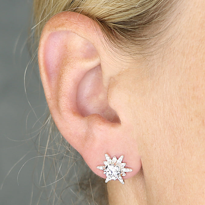 Silver Sunburst CZ Stud Earrings - John Ross Jewellers