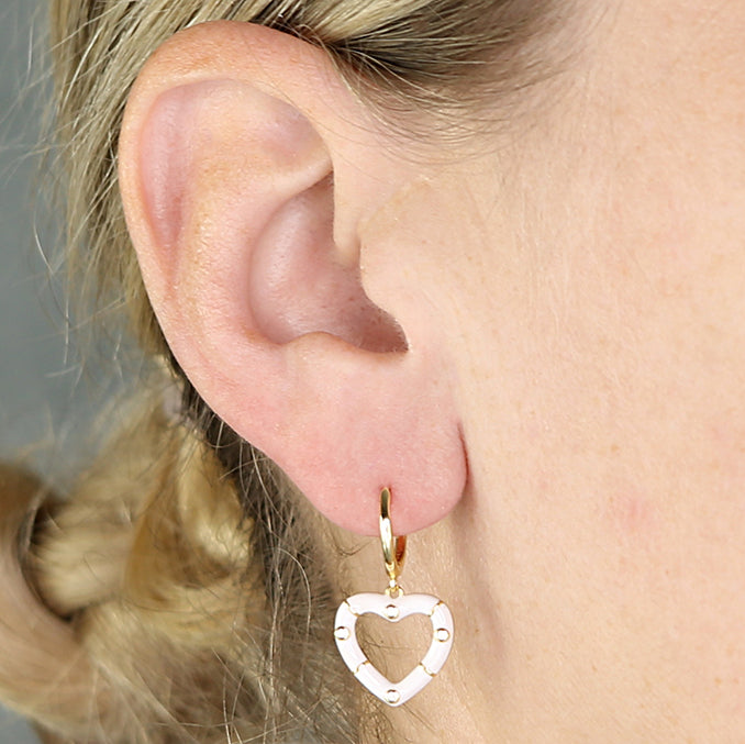 Sunshine White Enamel Heart Huggie Hoop Earrings - John Ross Jewellers