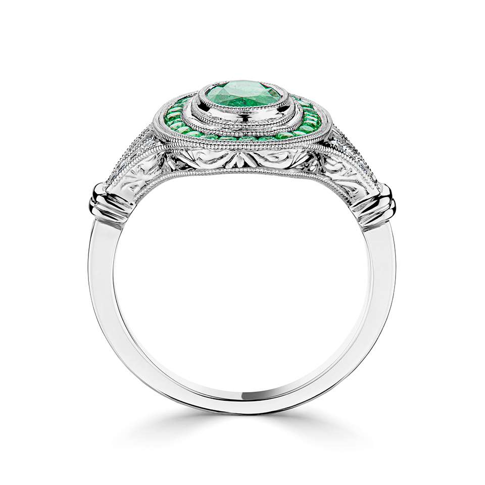 Platinum Emerald & Diamond Ring - John Ross Jewellers
