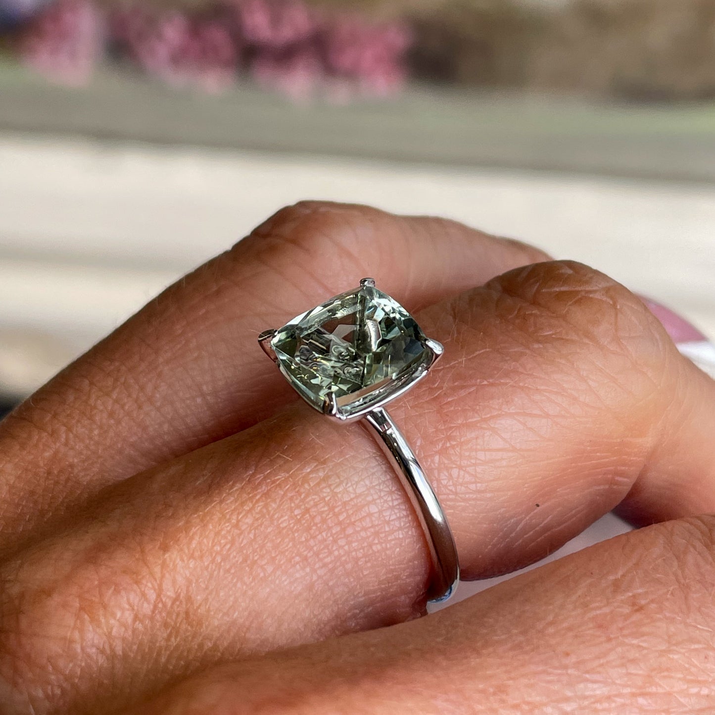 18ct White Gold Green Amethyst Ring | 4.12ct - John Ross Jewellers