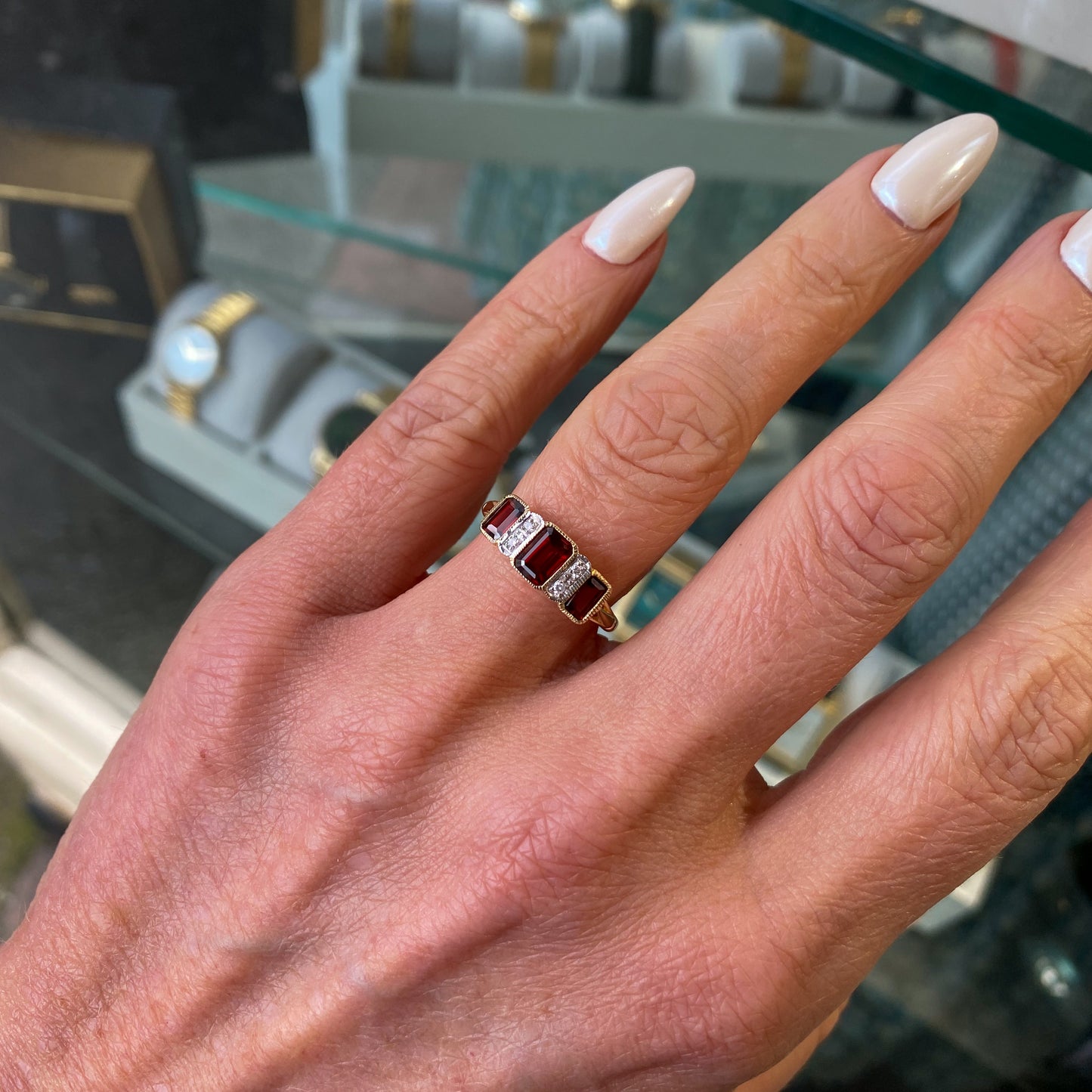 9ct Gold Garnet & Diamond Ring - John Ross Jewellers