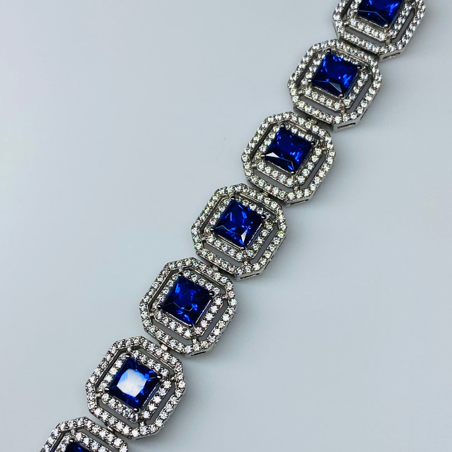 Silver Square Blue CZ Line Bracelet 20cm - John Ross Jewellers