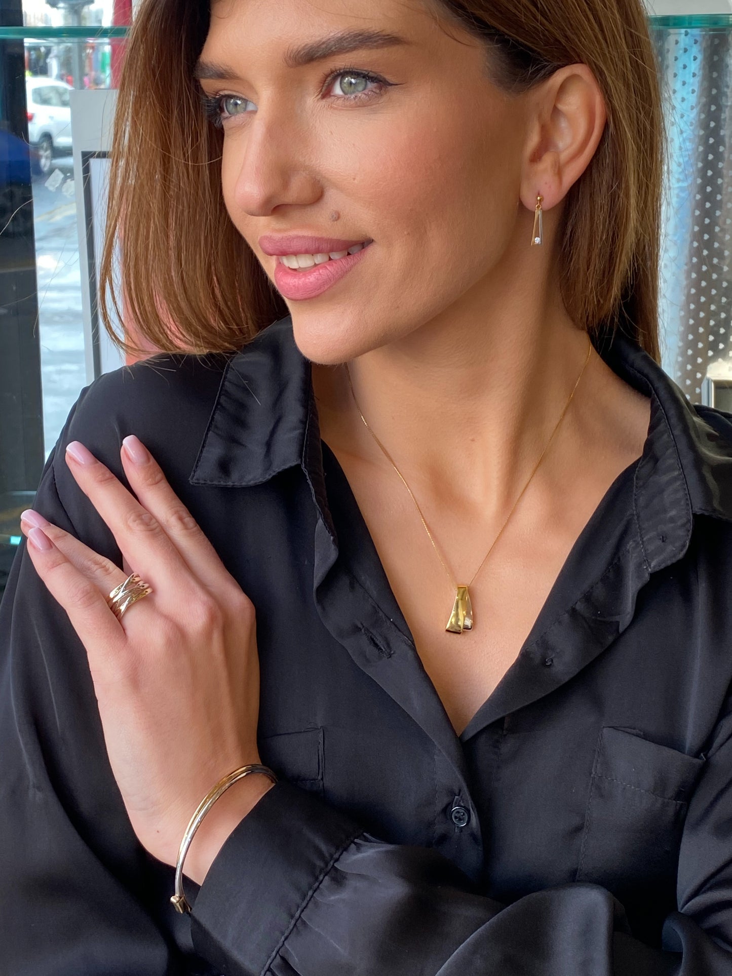 9ct Gold Two Tone Crossover Bangle - John Ross Jewellers