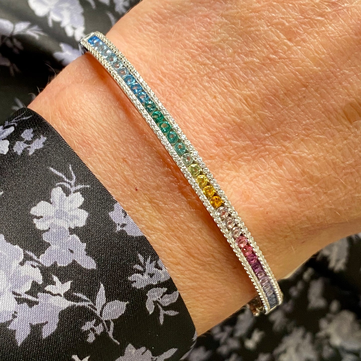 Silver Rainbow CZ Bangle - John Ross Jewellers