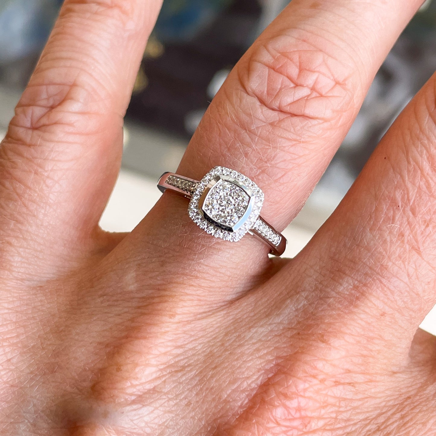 9ct White Gold Cushion Cluster Diamond Engagement Ring | 0.33ct - John Ross Jewellers