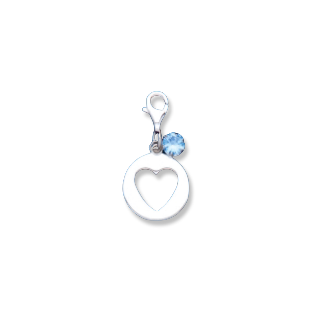 Silver Open Heart Charm | Blue CZ - John Ross Jewellers