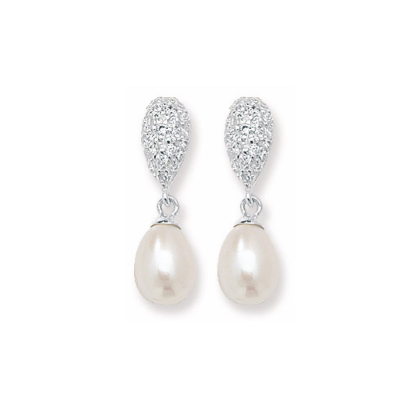 Silver CZ & Freshwater Pearl Drop Earrings - John Ross Jewellers